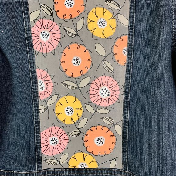 Floral Denim Jacket Hand Painted Jean Artisan Chic Country Girl Wearable Art - Picture 9 of 12
